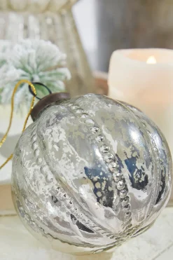 Decorator's Warehouse 4" Silver Beaded Mercury Glass Ornament > White Christmas|Christmas Decor