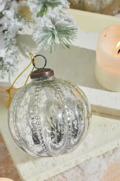 Decorator's Warehouse 4" Silver Beaded Mercury Glass Ornament > White Christmas|Christmas Decor