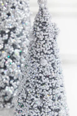 Decorator's Warehouse Silver Bottle Brush Trees - Set of 3 > White Christmas|Tabletop & Accent Trees