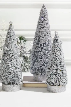 Decorator's Warehouse Silver Bottle Brush Trees - Set of 3 > White Christmas|Tabletop & Accent Trees