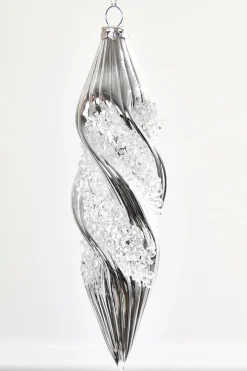Decorator's Warehouse 7"- 8" Silver Glass Drop Ornament > White Christmas|Red & Silver