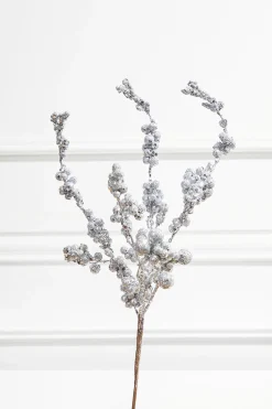 Decorator's Warehouse 18” Silver Glitter Dew Berry Spray > White Christmas|Christmas Sprays