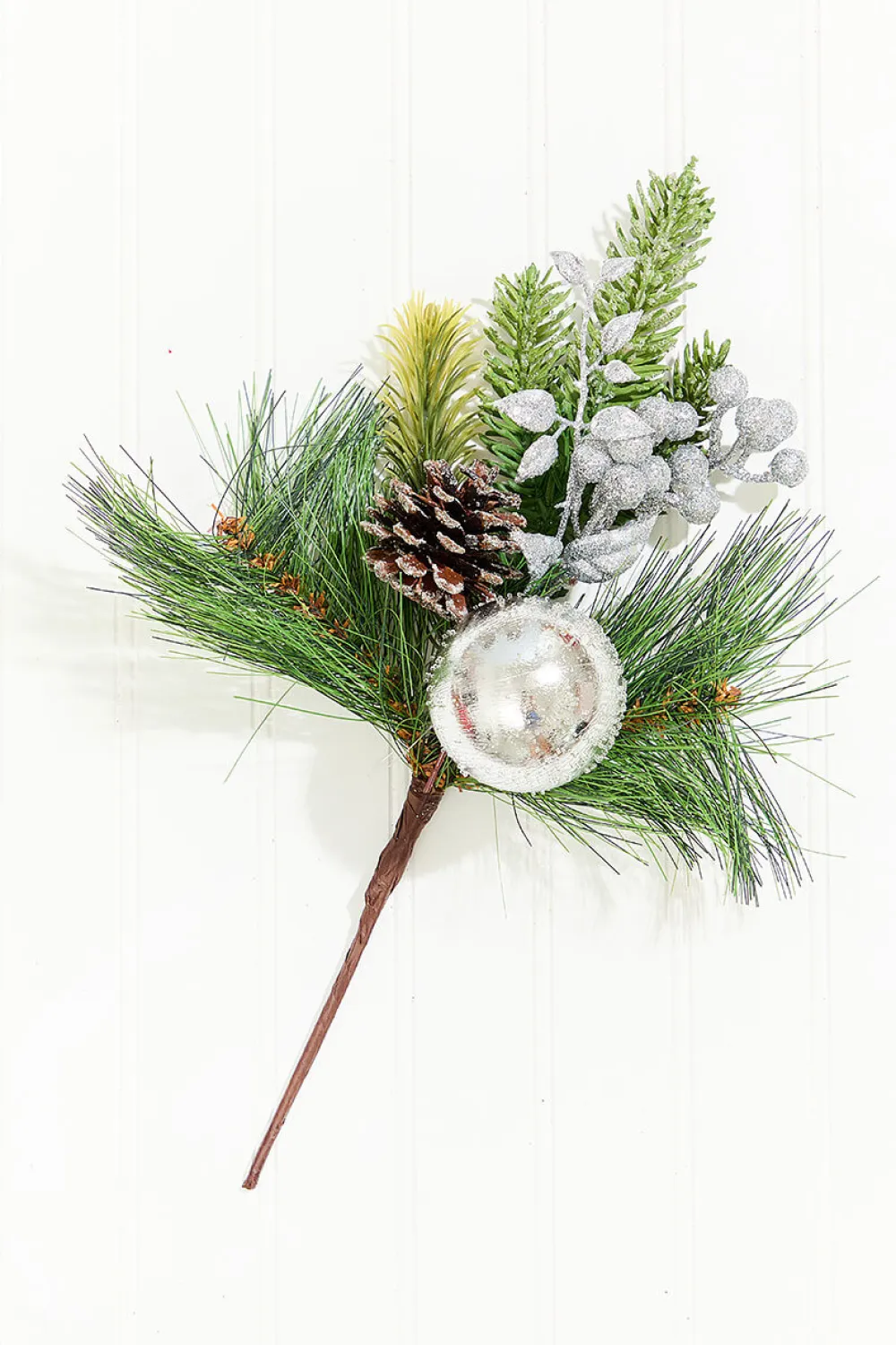 Decorator's Warehouse 14.5" Silver Glitter Pinecone Ornament Spray > White Christmas|Christmas Decor