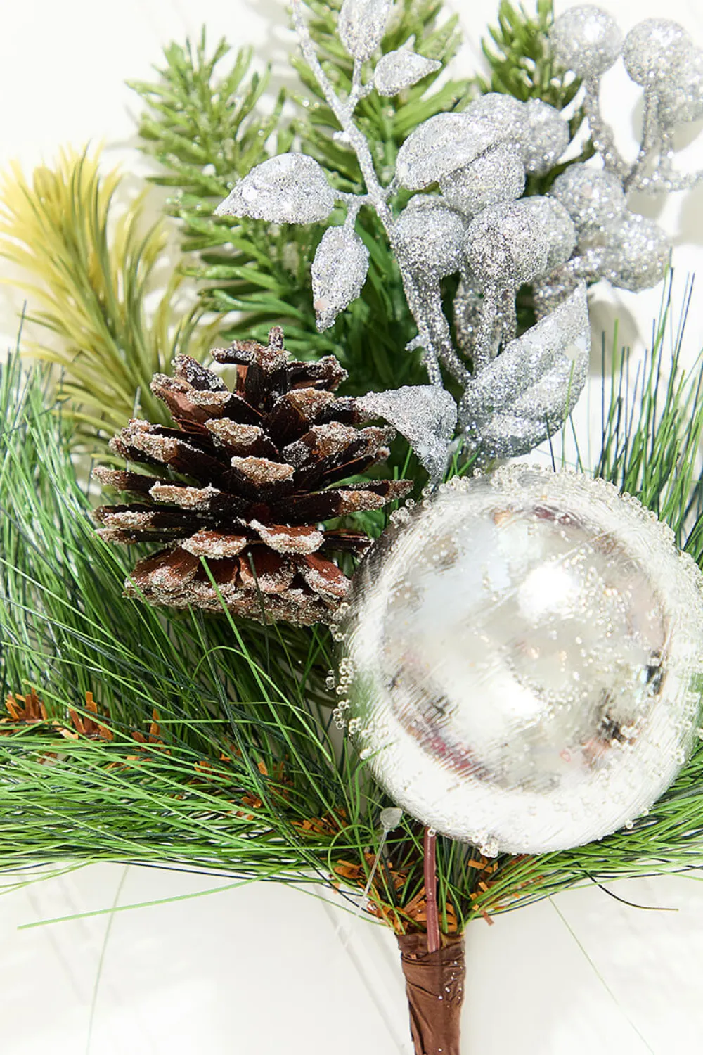 Decorator's Warehouse 14.5" Silver Glitter Pinecone Ornament Spray > White Christmas|Christmas Decor