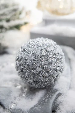 Decorator's Warehouse 4” Silver Ice & Sequin Ball Ornament > Christmas Ornaments|White Christmas