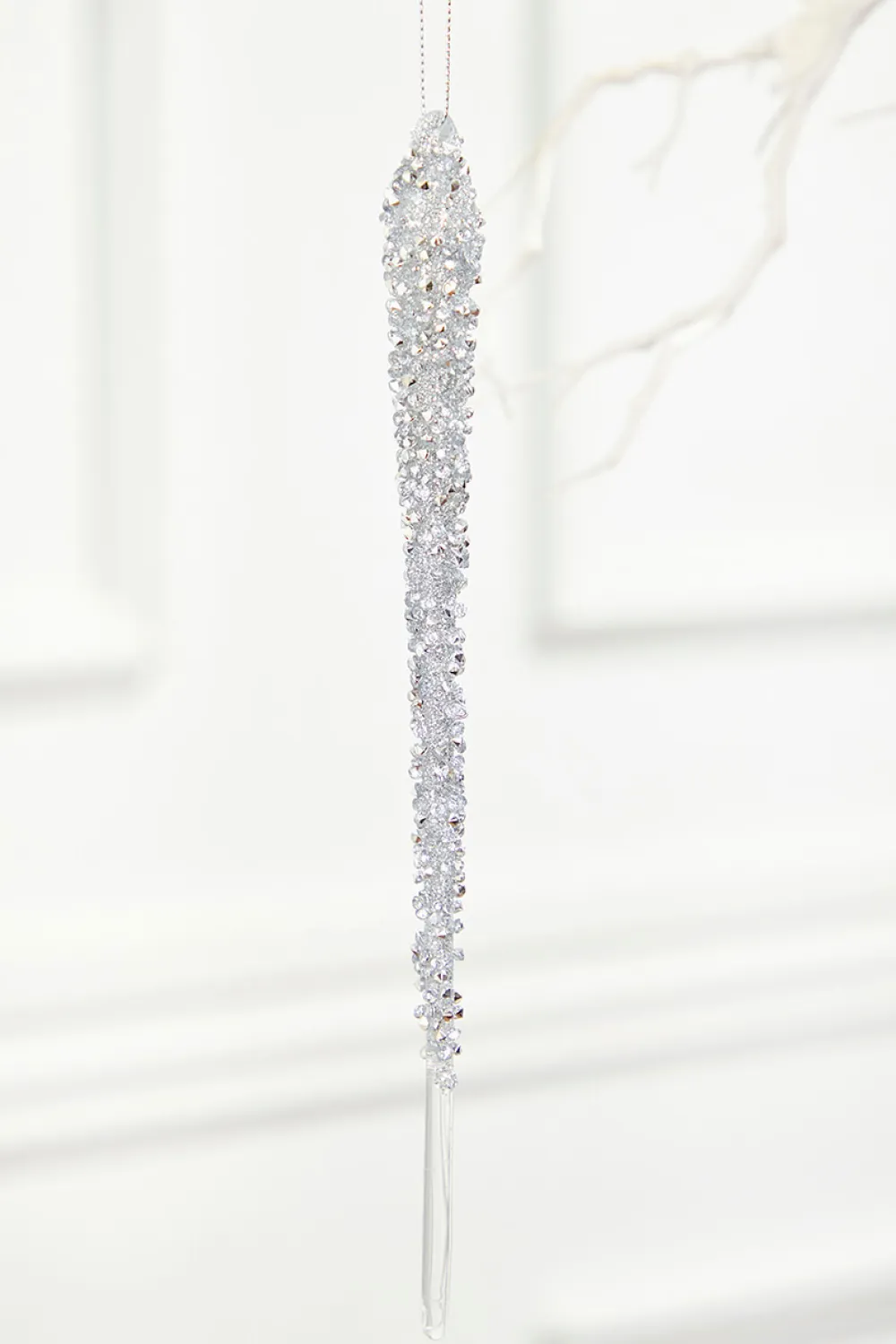 Decorator's Warehouse 10" Silver Icicle Glass Ornament > White Christmas|Christmas Decor