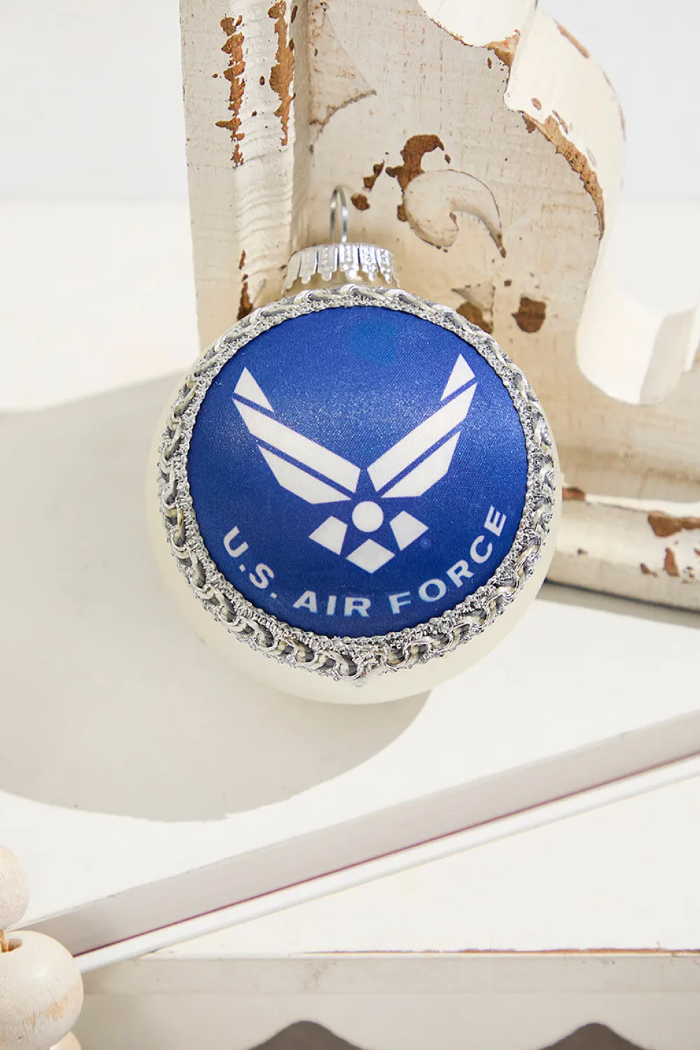 Decorator's Warehouse Silver Pearl 3 1/4" Ball with Silk Air Force Logo and Hymn > Christmas Ornaments|Christmas Ornaments
