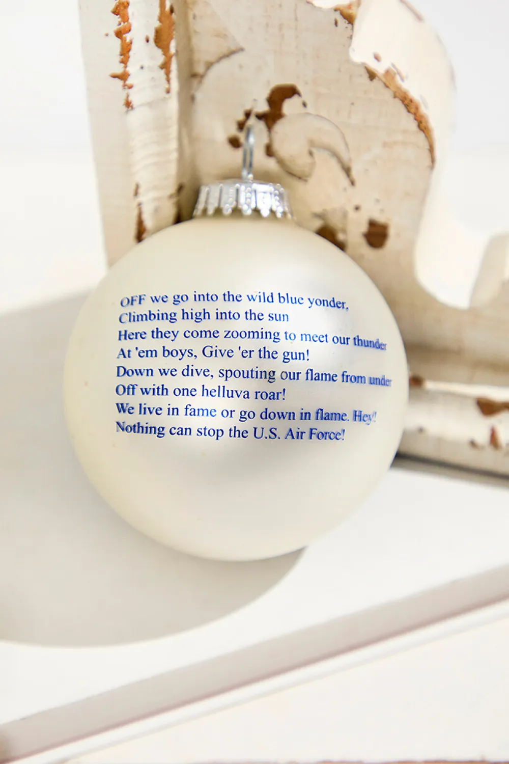 Decorator's Warehouse Silver Pearl 3 1/4" Ball with Silk Air Force Logo and Hymn > Christmas Ornaments|Christmas Ornaments