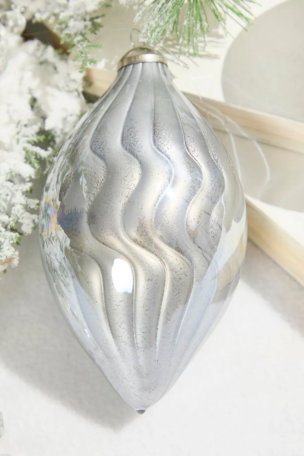 Decorator's Warehouse 5"- 6" Silver Pearlescent Glass Ornament > White Christmas|Red & Silver