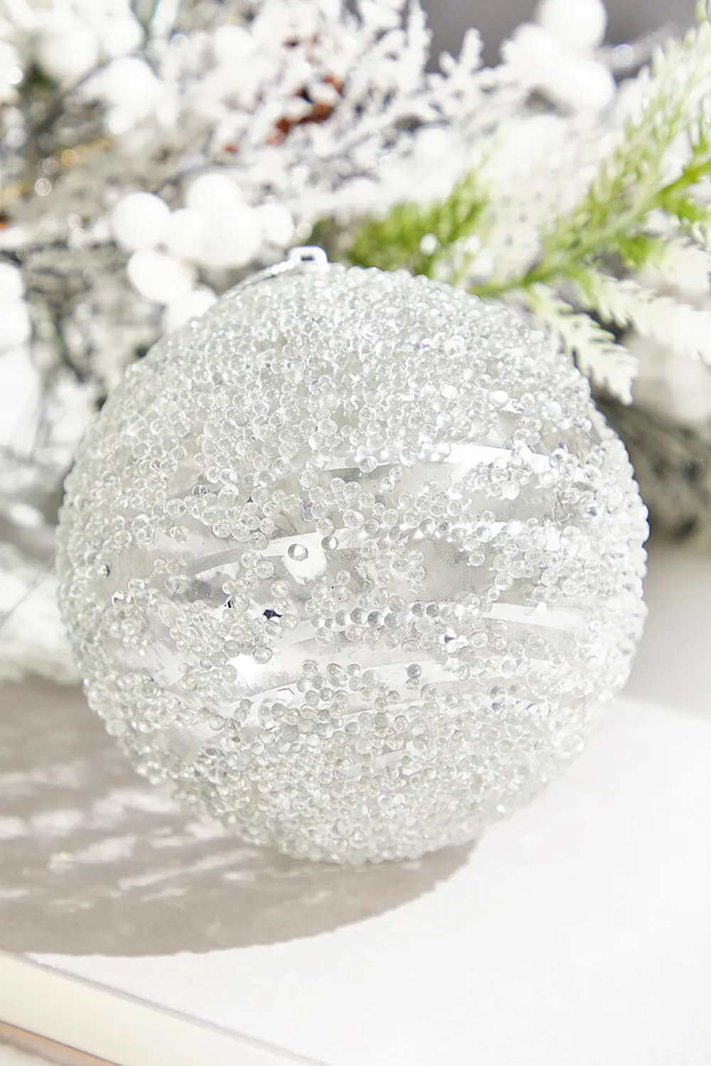 Decorator's Warehouse 4" Silver Sequin Iced Ball Ornament > White Christmas|Christmas Decor