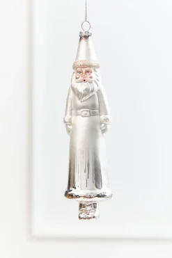 Decorator's Warehouse 8" Silver & White Glass Santa Ornament > White Christmas|Christmas Decor