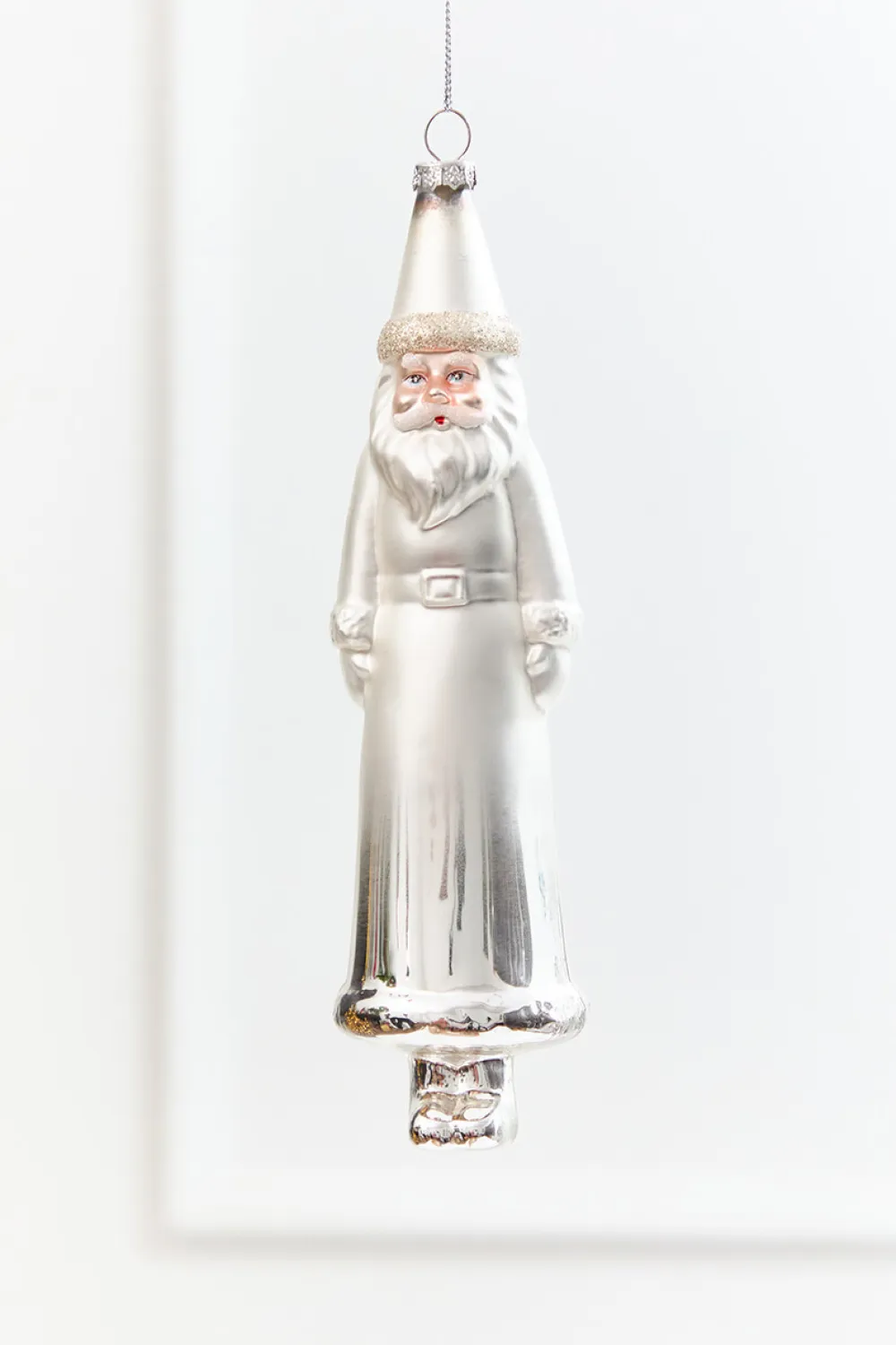 Decorator's Warehouse 8" Silver & White Glass Santa Ornament > White Christmas|Christmas Decor