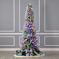 Decorator's Warehouse 6' Slim Snow Kissed Pine Tree with 200 Multicolor LED Lights > Christmas Decor|Flocked Or White
