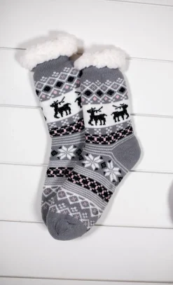 Decorator's Warehouse Snowflake Sparkle Deer Thermal Slipper Socks with Non-Slip Grippers > Fun Gifts|Christmas Decor