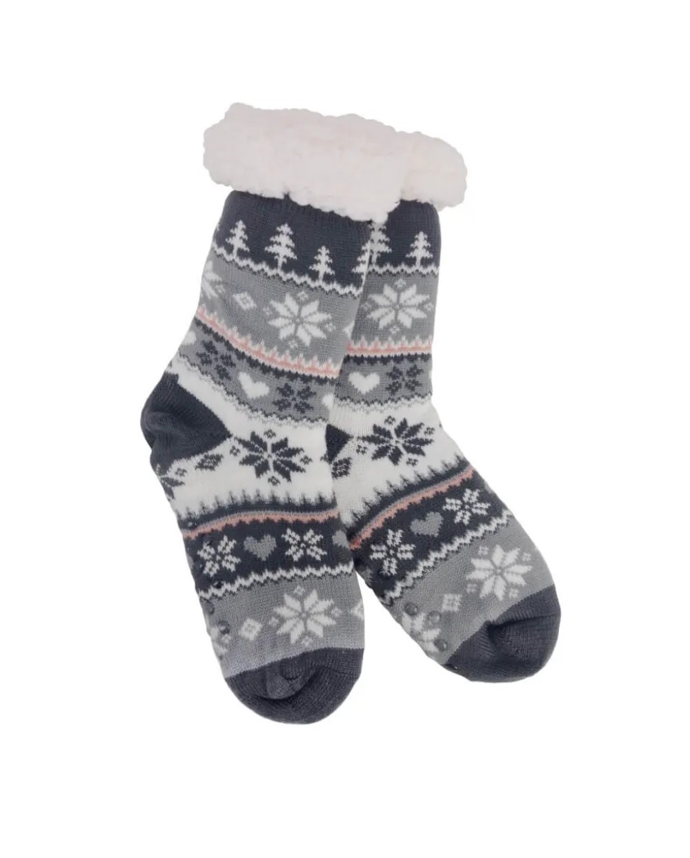 Decorator's Warehouse Snowflake, Tree & Heart Knit Thermal Slipper Socks with Non-Slip Grippers > Fun Gifts|Christmas Decor