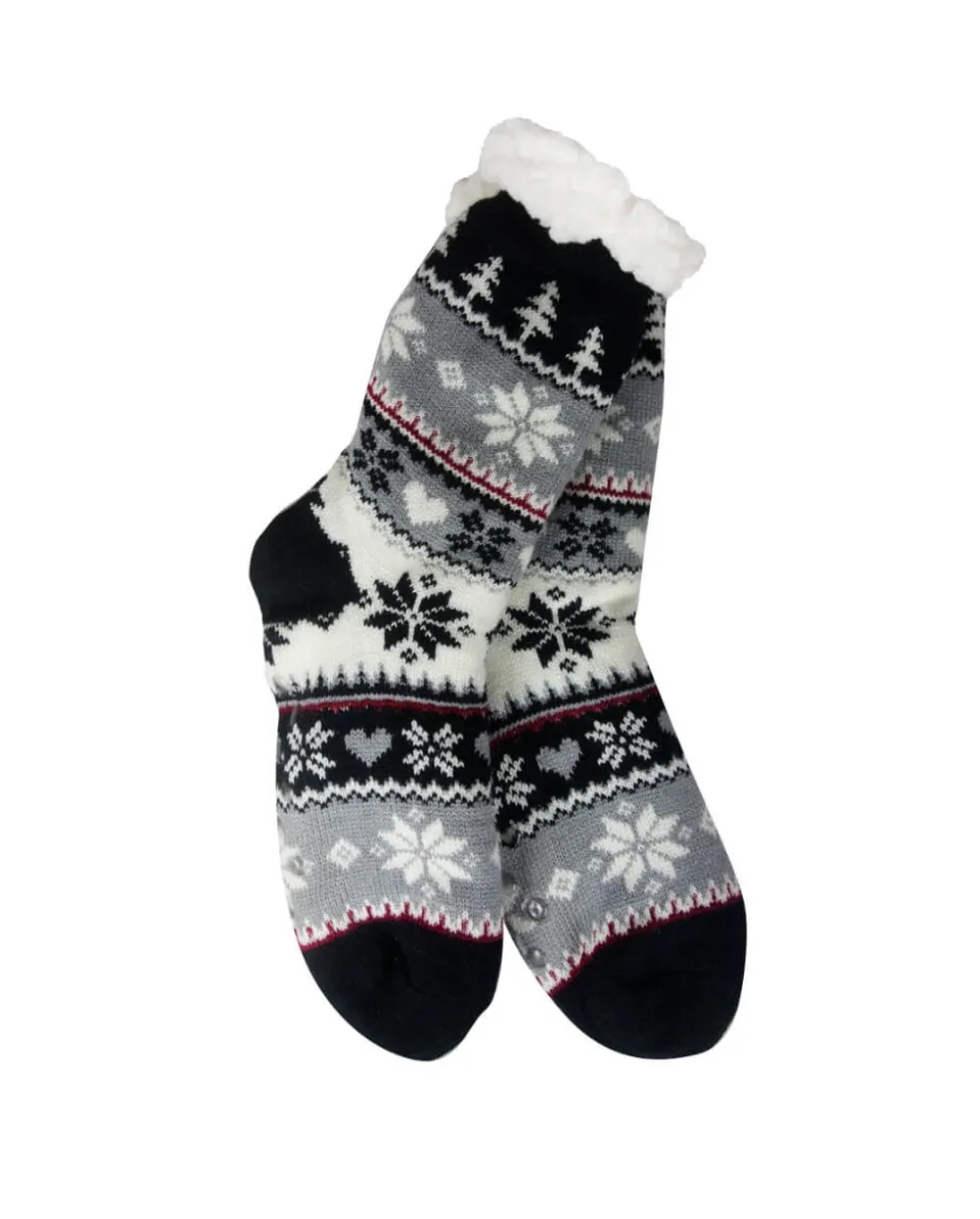 Decorator's Warehouse Snowflake, Tree & Heart Knit Thermal Slipper Socks with Non-Slip Grippers > Fun Gifts|Christmas Decor