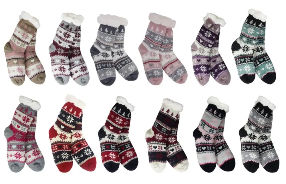 Decorator's Warehouse Snowflake, Tree & Heart Knit Thermal Slipper Socks with Non-Slip Grippers > Fun Gifts|Christmas Decor