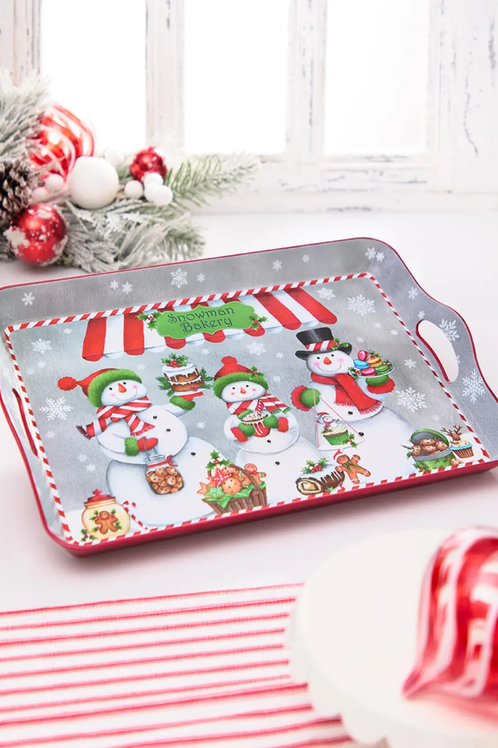 Decorator's Warehouse 17.3" Snowman Bakery Christmas Tray > Christmas Sale|Christmas Decor