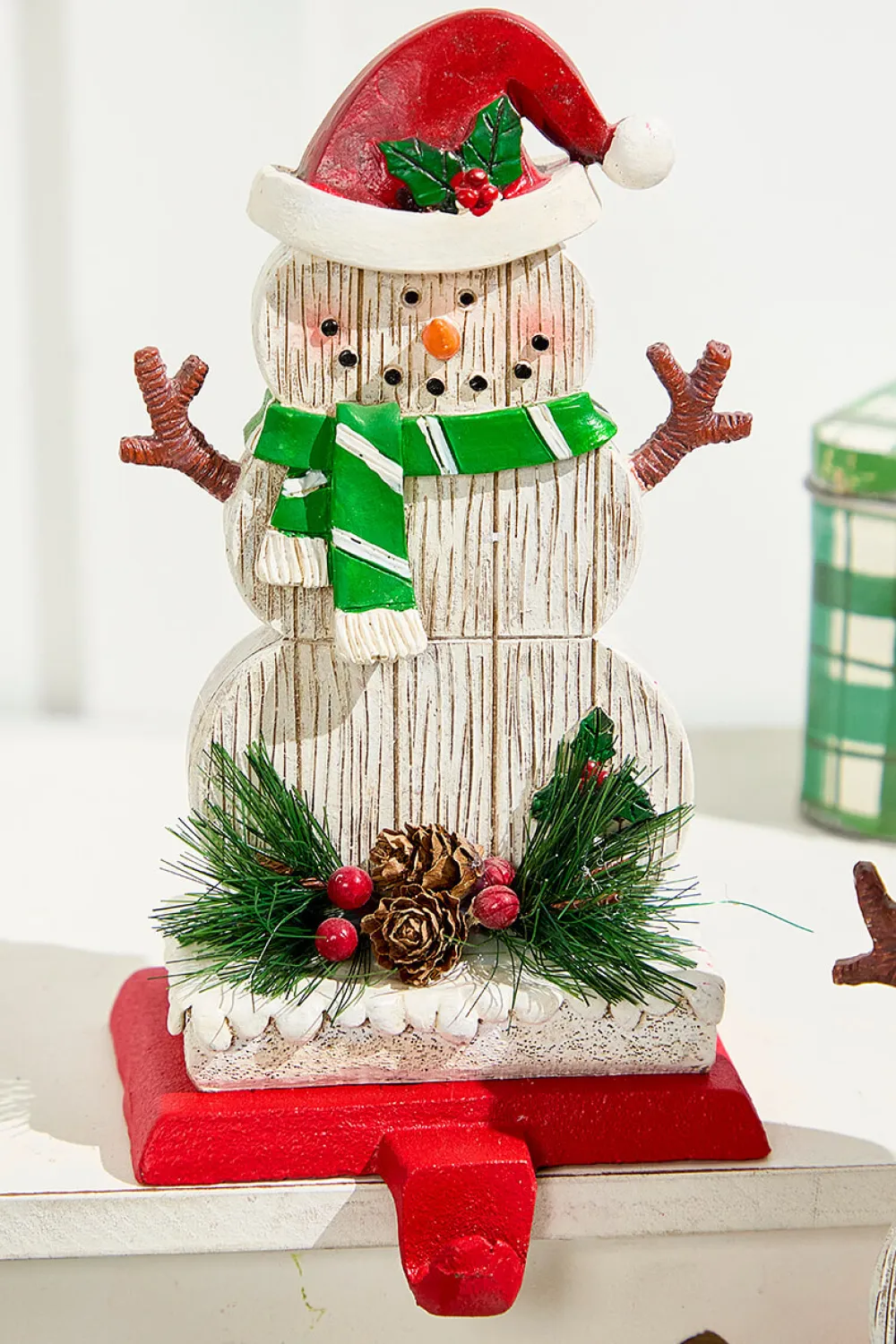 Decorator's Warehouse 8.25" Snowman Stocking Holder with Pine And Berry Accent > Farmhouse|Christmas Accents
