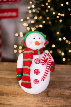 Decorator's Warehouse 15” Snowman with Candy Cane > Christmas Decor|Christmas Accents
