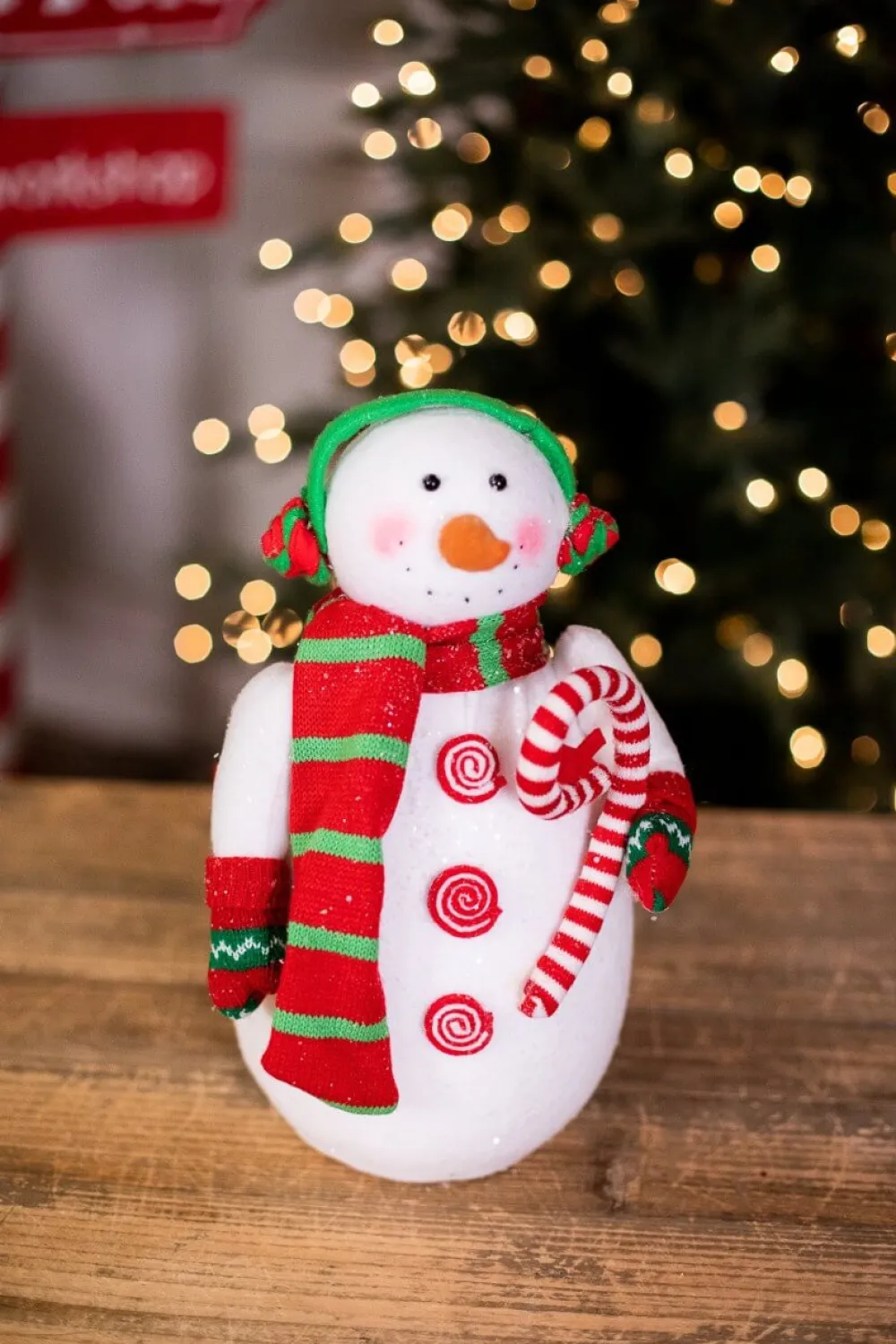 Decorator's Warehouse 15” Snowman with Candy Cane > Christmas Decor|Christmas Accents