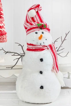 Decorator's Warehouse 12" Snowman with Stocking Cap - Red / Black > Christmas Decor|Christmas Accents