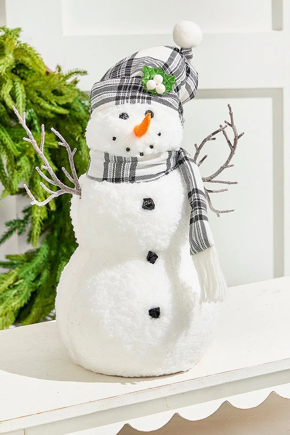 Decorator's Warehouse 12" Snowman with Stocking Cap - Red / Black > Christmas Decor|Christmas Accents