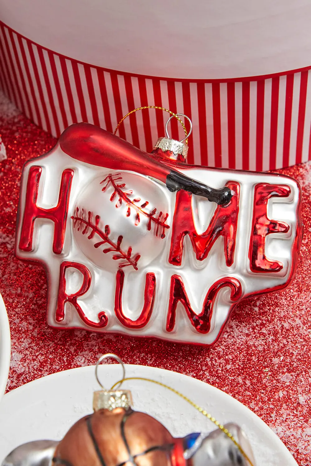 Decorator's Warehouse 4” Sports Ball Glass Ornament - Baseball > Christmas Decor|Personalized