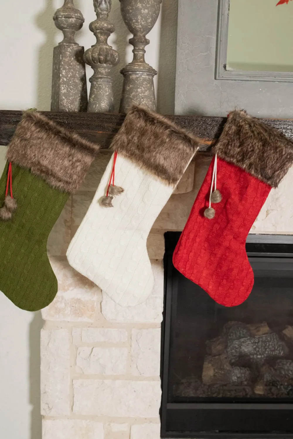 Decorator's Warehouse 22" Sweater Knit Stocking w/ Faux Fur Cuff > Christmas Textiles|Christmas Decor