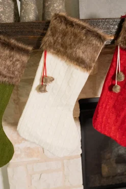 Decorator's Warehouse 22" Sweater Knit Stocking w/ Faux Fur Cuff > Christmas Textiles|Christmas Decor