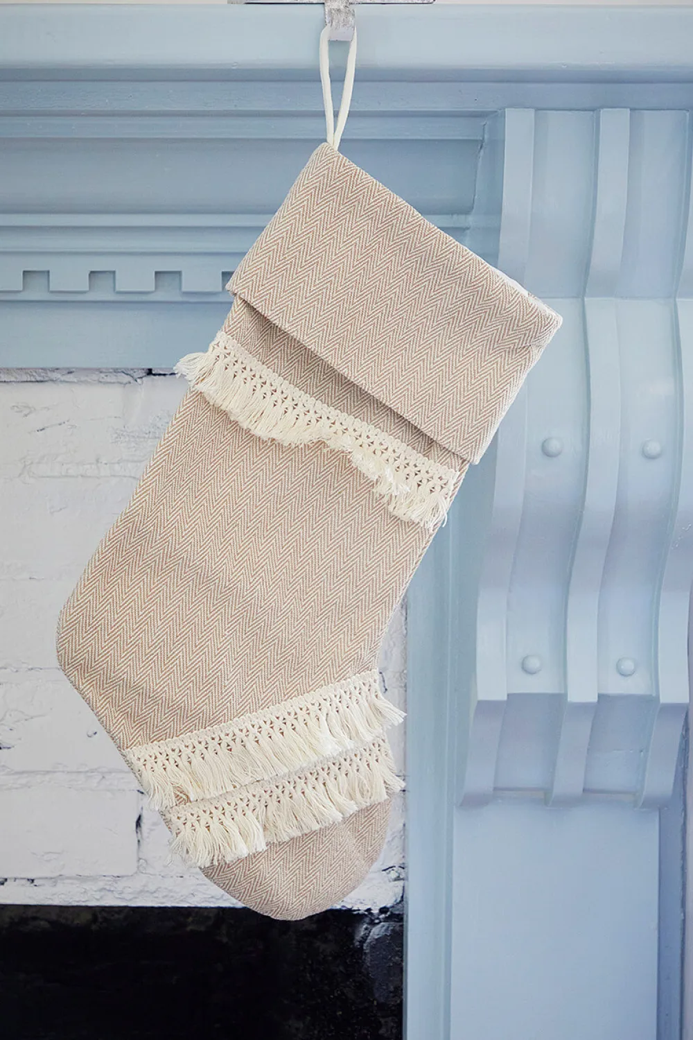 Decorator's Warehouse Tan Chevron Pattern Stocking > Christmas Decor|Christmas Textiles
