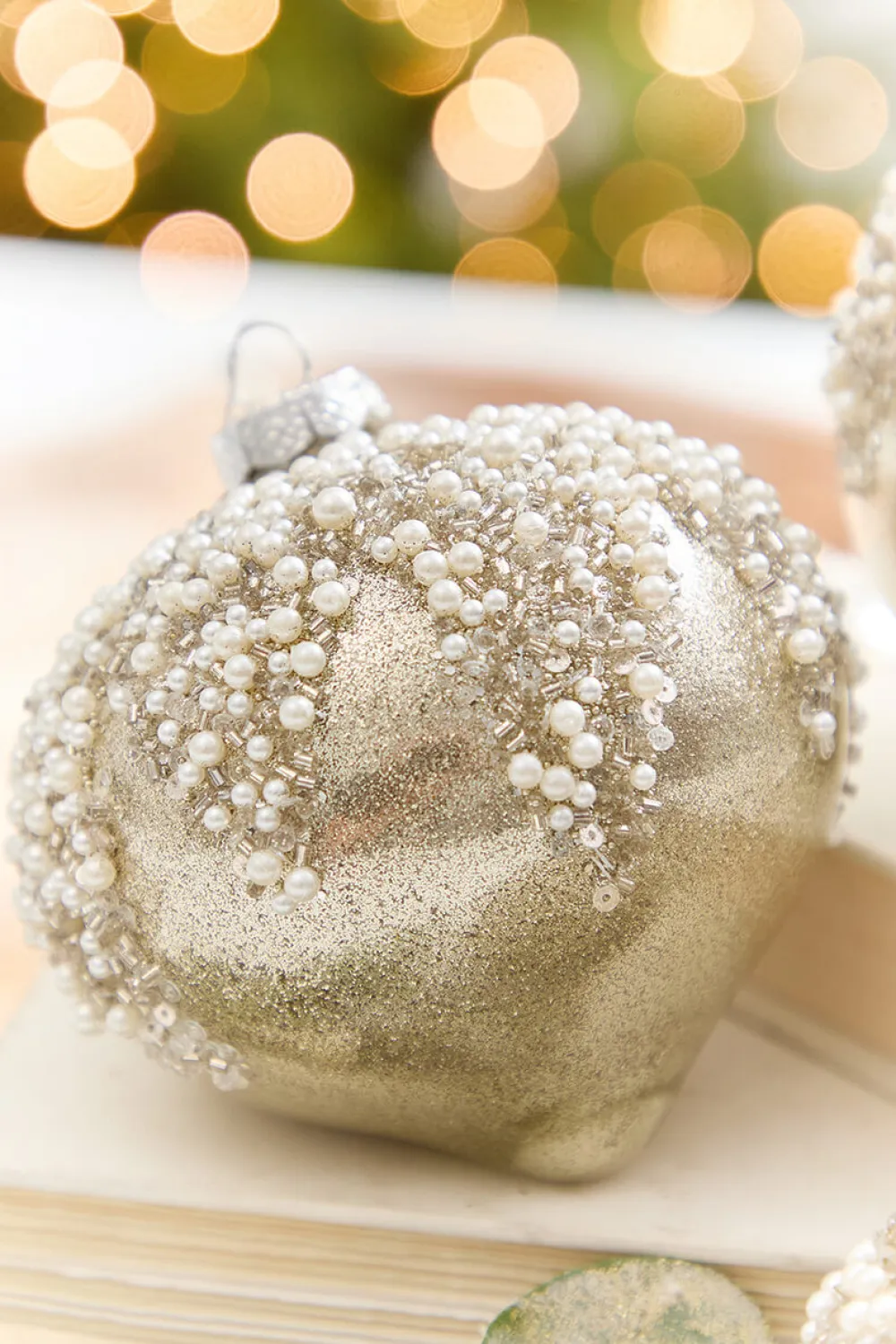 Decorator's Warehouse 4" - 6" Taupe & Pearl Beaded Glass Ornament > Christmas Decor|Jewel Tones