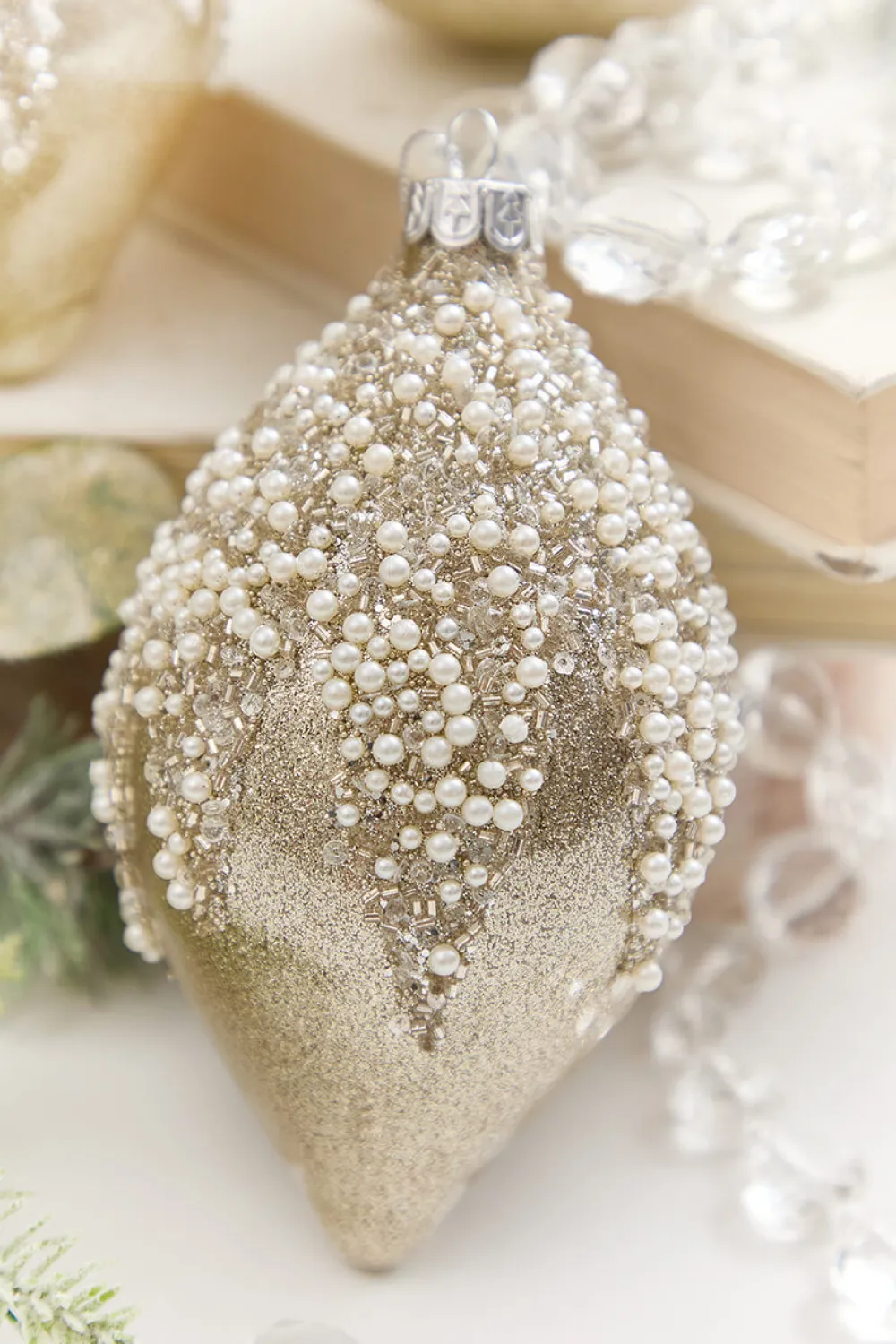 Decorator's Warehouse 4" - 6" Taupe & Pearl Beaded Glass Ornament > Christmas Decor|Jewel Tones