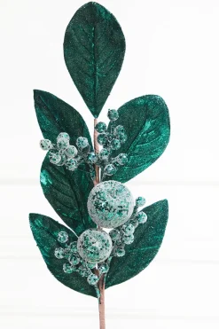 Decorator's Warehouse 25.5" Teal Fruit and Magnolia Leaf Spray > Jewel Tones|Christmas Decor