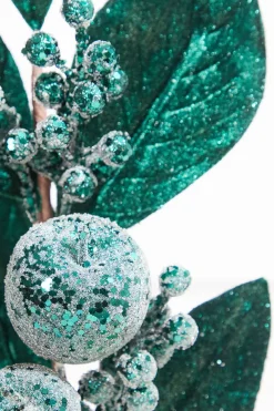 Decorator's Warehouse 25.5" Teal Fruit and Magnolia Leaf Spray > Jewel Tones|Christmas Decor