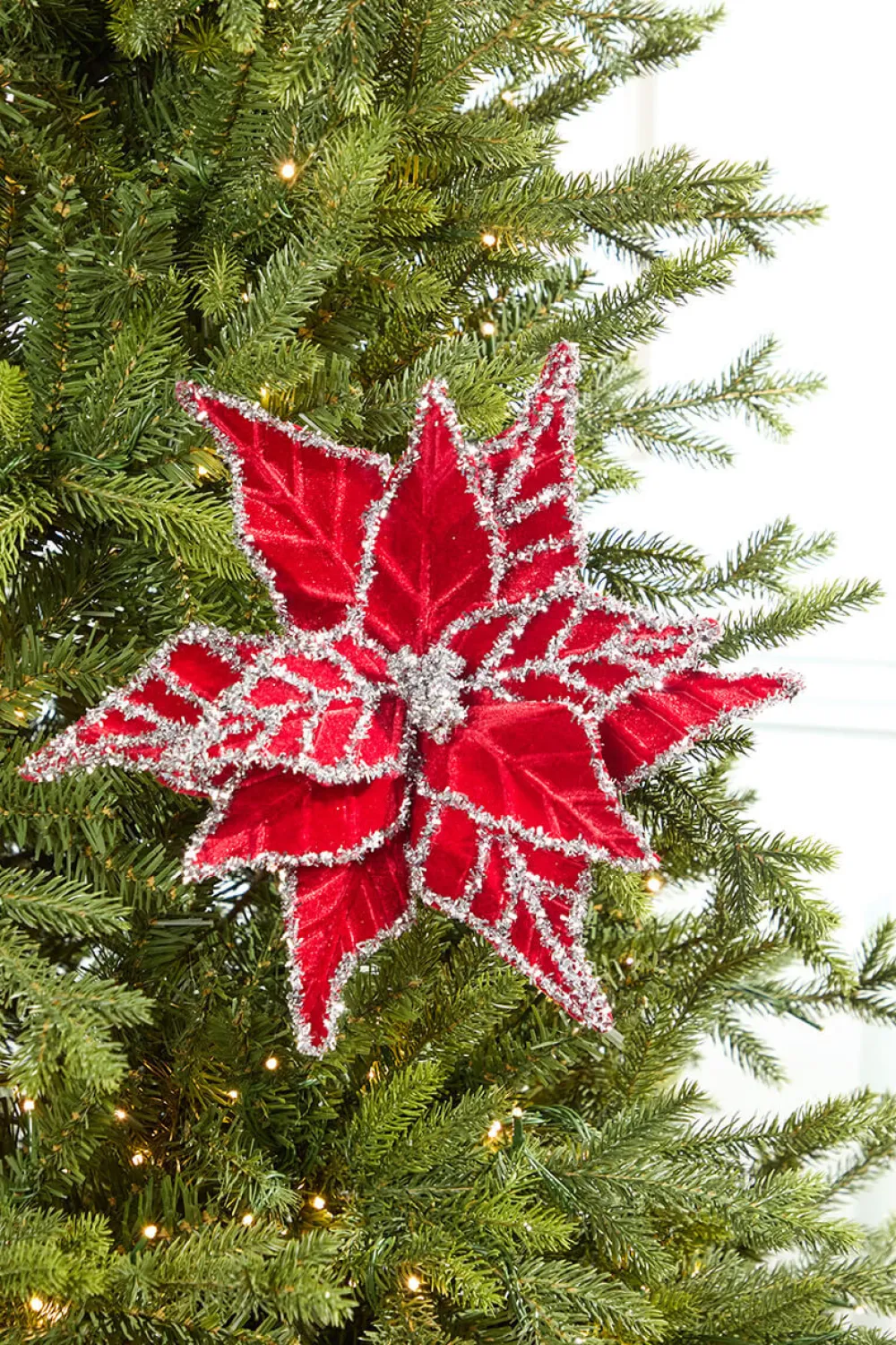 Decorator's Warehouse 24" Tinsel Edge Velvet Poinsettia Stem > Christmas Decor|Christmas Flowers