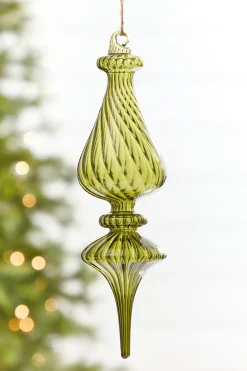 Decorator's Warehouse 9" - 10" Transparent Green Finial Glass Ornament > Christmas Decor|Merry & Bright