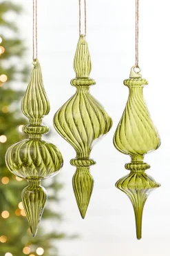 Decorator's Warehouse 9" - 10" Transparent Green Finial Glass Ornament > Christmas Decor|Merry & Bright