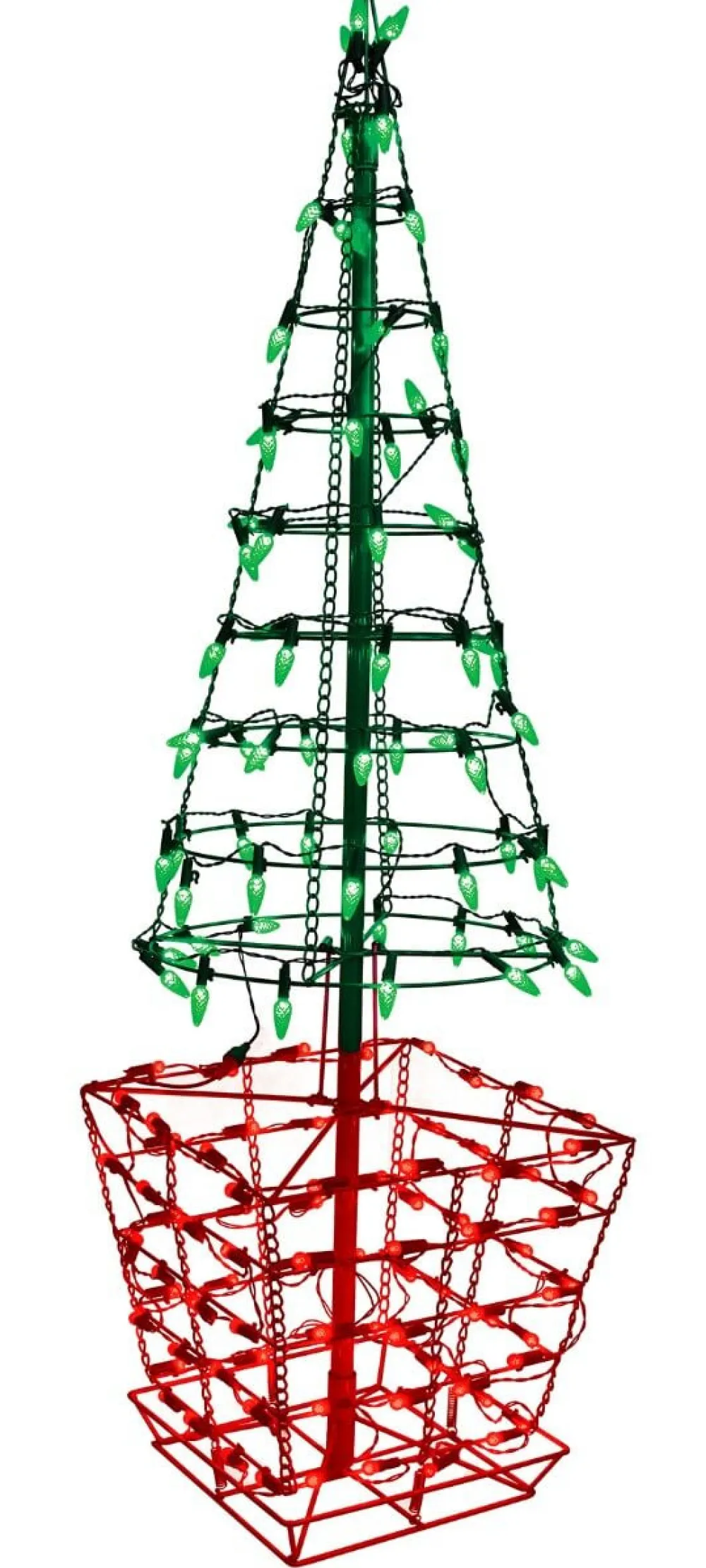 Decorator's Warehouse 4' Twinkling Tree Topiary with 150 Lights C5 & G12 - Green /Red > Outdoor Lighting|Lit Signs