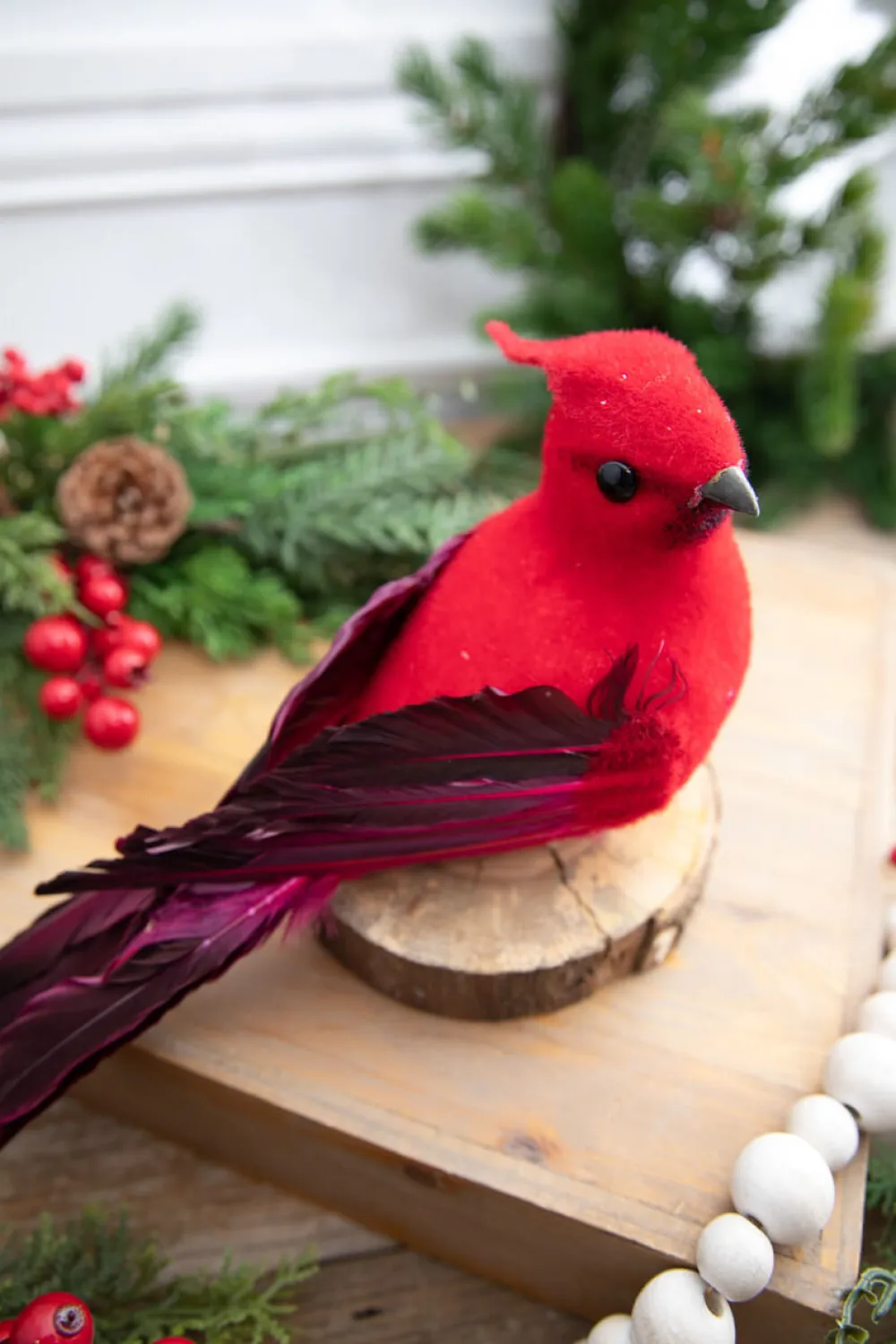 Decorator's Warehouse 9” Velvet Feathered Cardinal Clip Ornament > Cardinal