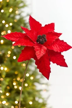 Decorator's Warehouse 22” Velvet Felt Poinsettia Stem > Cardinal|Christmas Flowers