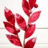 Decorator's Warehouse 24" Velvet Glitter Leaf Stem > Christmas Decor|Red & Silver
