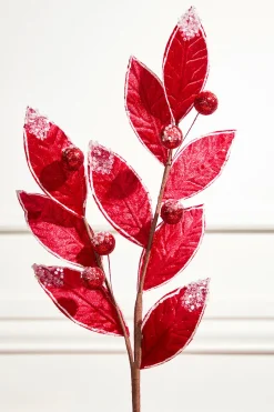 Decorator's Warehouse 24" Velvet Glitter Leaf Stem > Christmas Decor|Red & Silver