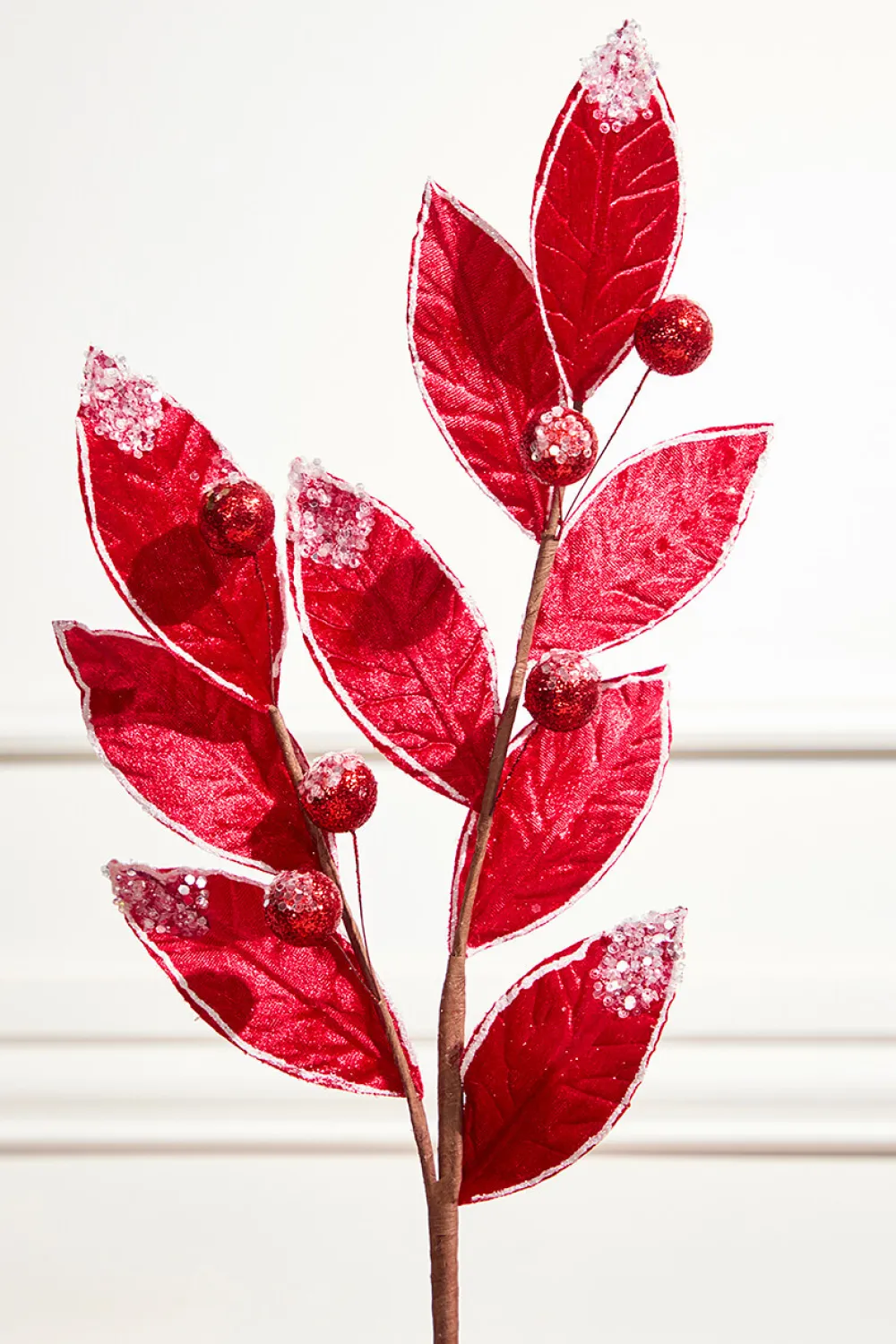 Decorator's Warehouse 24" Velvet Glitter Leaf Stem > Christmas Decor|Red & Silver