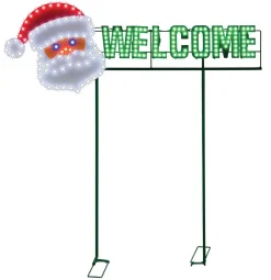 Decorator's Warehouse 36" Welcome Yard Sign - Santa Face - Red/Green/Pure White 190L > Outdoor Lighting|Lit Signs