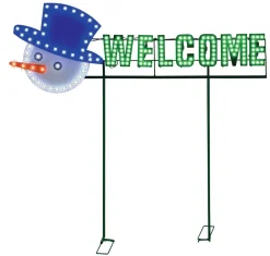 Decorator's Warehouse 36" Welcome Yard Sign - Snowman Face - Red/Green/Pure White with 162 Lights > Outdoor Lighting|Lit Signs