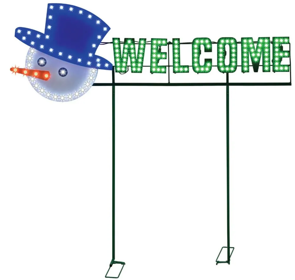 Decorator's Warehouse 36" Welcome Yard Sign - Snowman Face - Red/Green/Pure White with 162 Lights > Outdoor Lighting|Lit Signs