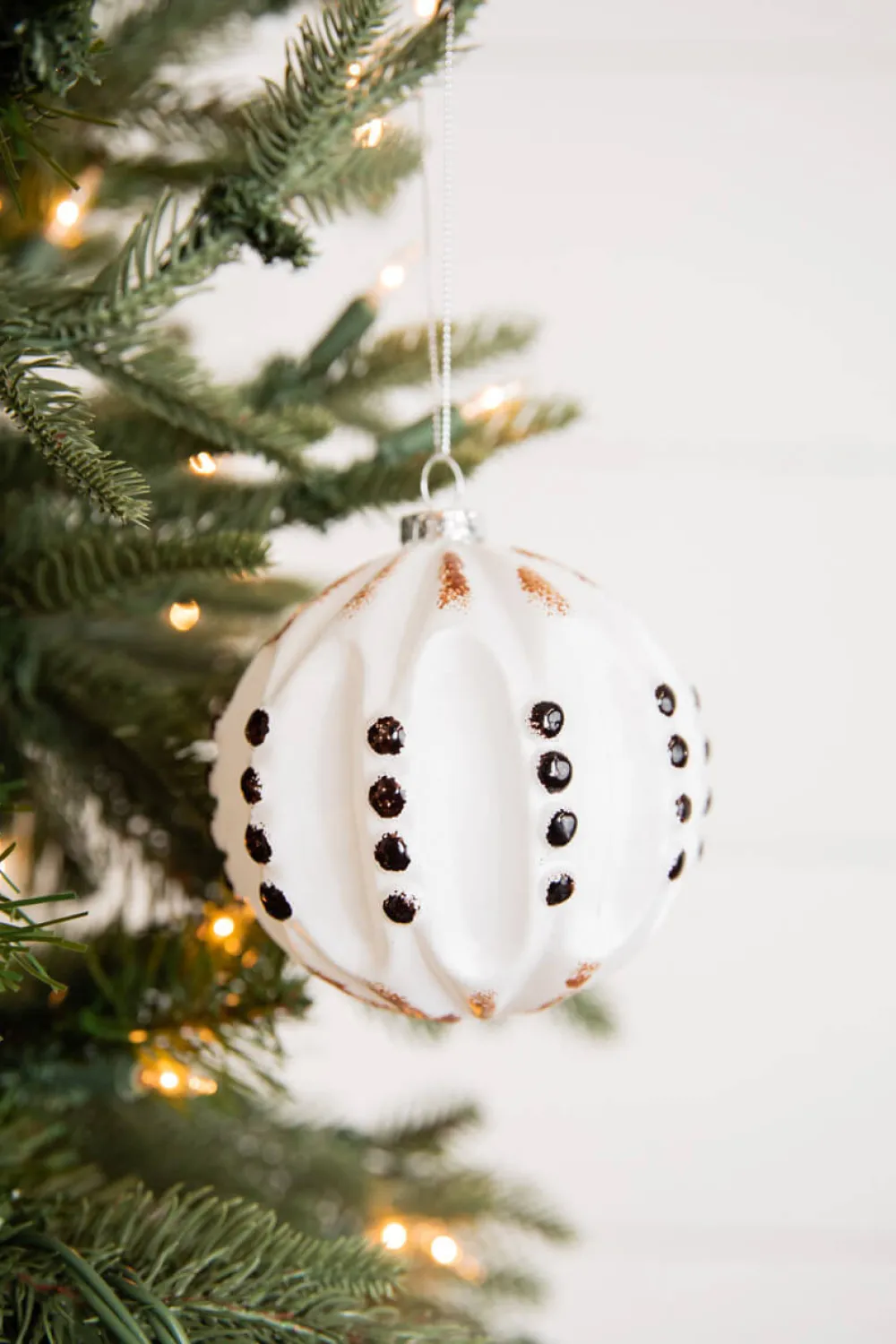 Decorator's Warehouse 4” White and Black Glass Dotted/Striped/Quilted Ornament > Christmas Sale|Christmas Decor