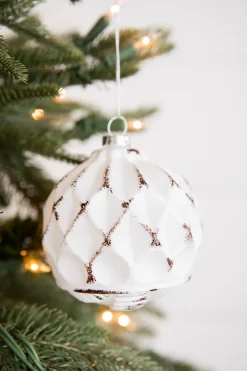 Decorator's Warehouse 4” White and Black Glass Dotted/Striped/Quilted Ornament > Christmas Sale|Christmas Decor