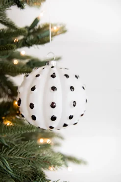 Decorator's Warehouse 4” White and Black Glass Dotted/Striped/Quilted Ornament > Christmas Sale|Christmas Decor